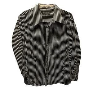 Diamante Men’s 17 34/35 Black Striped Long Sleeve Button Down Cotton Shirt